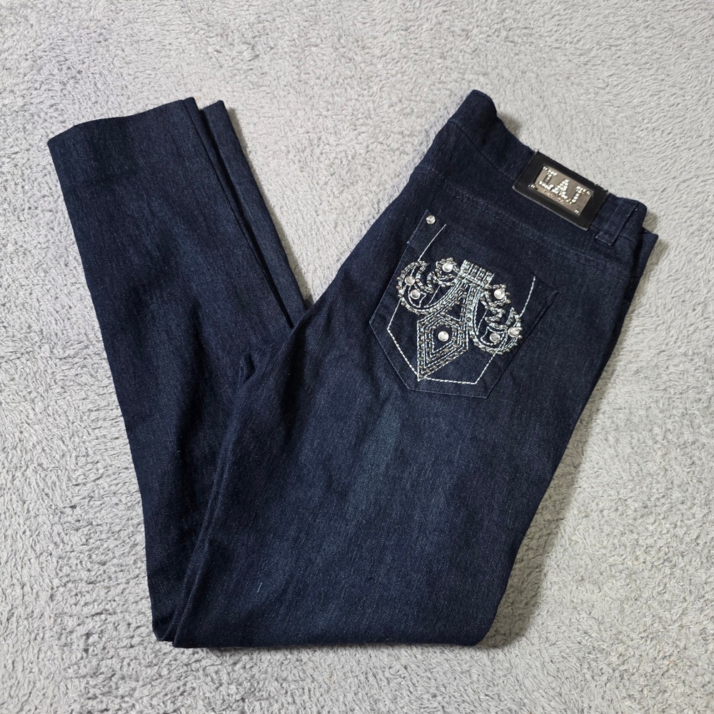 L.A. Jeans Womens 11 Skinny Jeans Dark Wash Rhinestone Embellished Y2K McBling